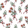 Seamless pattern with Olympic lilies and red ribbon on a white background. Vector illustration.